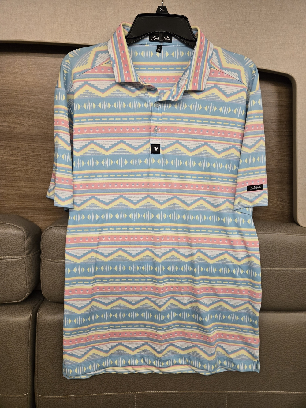 Salt Life Men’s Pastel Aztec Polo - Light Blue, Pink, Cream